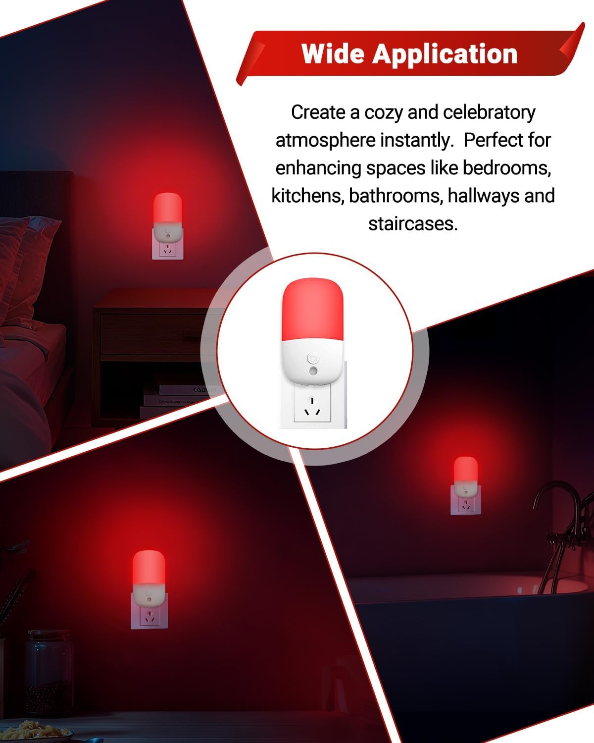 670nm Red Night Lights with Retractable Plug [2 Pack] - 0.5W Red Light Night Light with Dusk to Dawn Sensor - Auto On/Off LED Night Light Plug into Wall Pefect for Bedroom, Bathroom, Hallway
