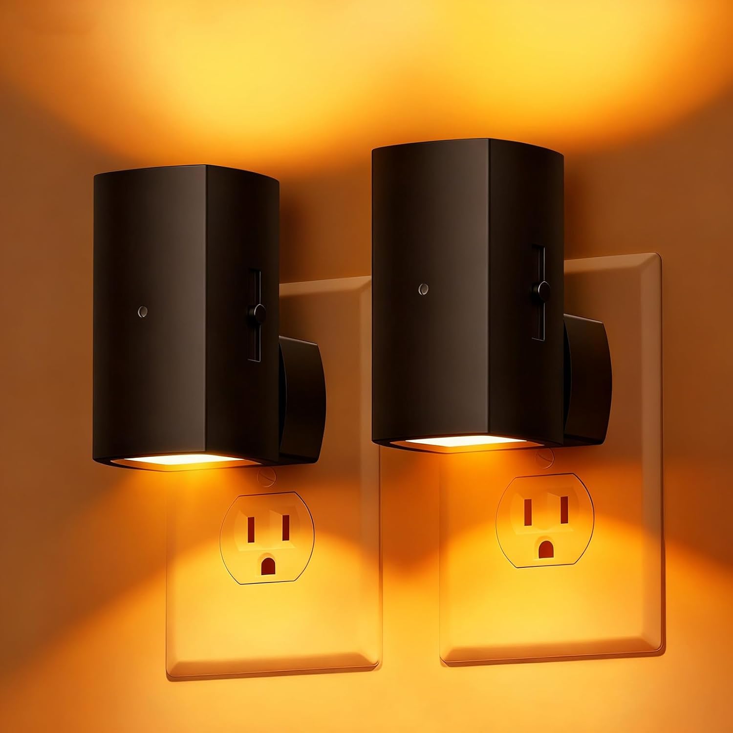 Brightown 2 Pack White Night Lights Plug into Wall, Modern Night Light with Rotating Plug, Dusk to Dawn Sensor, 0-100LM Stepless Dimming Aora Night Light for Hallway Bedroom Bathroom, Soft White