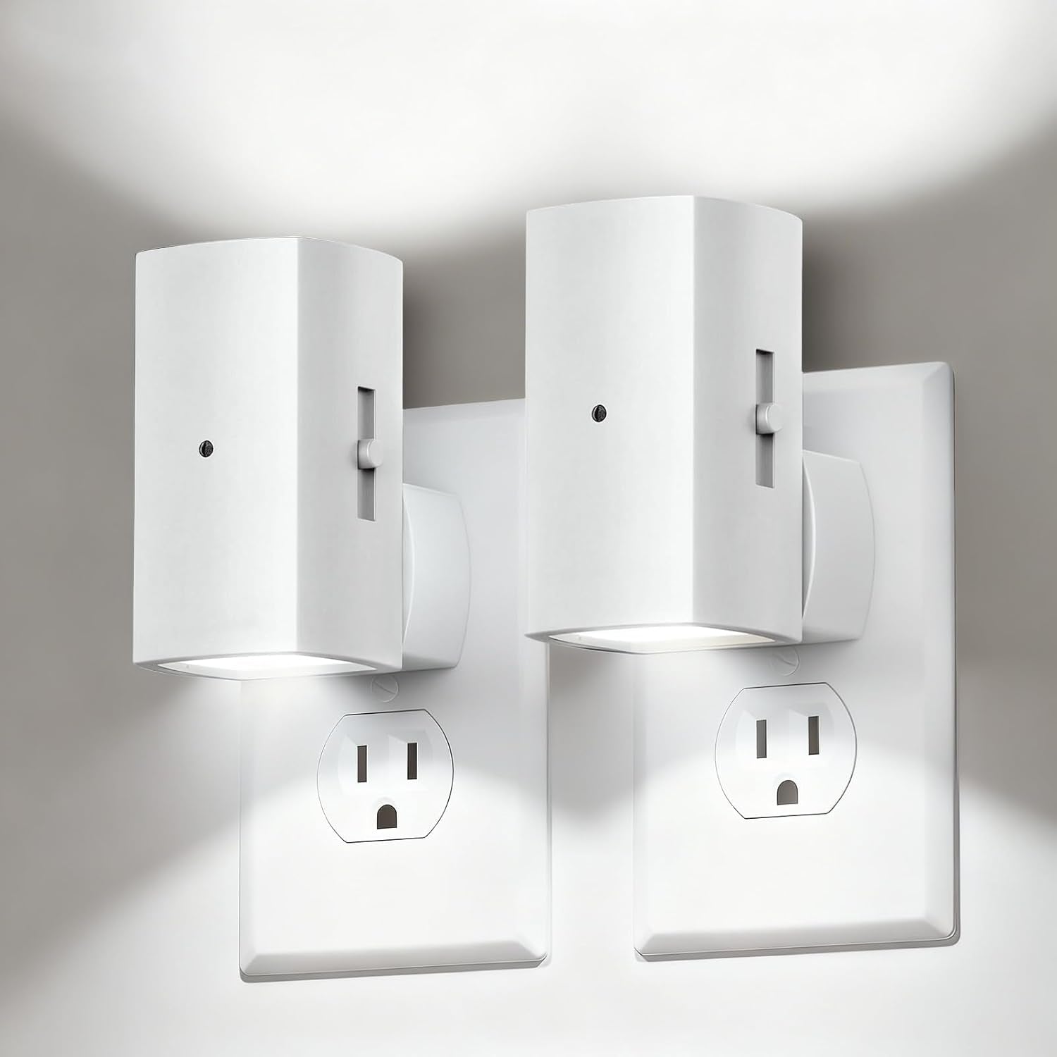 Brightown 2 Pack White Night Lights Plug into Wall, Modern Night Light with Rotating Plug, Dusk to Dawn Sensor, 0-100LM Stepless Dimming Aora Night Light for Hallway Bedroom Bathroom, Soft White