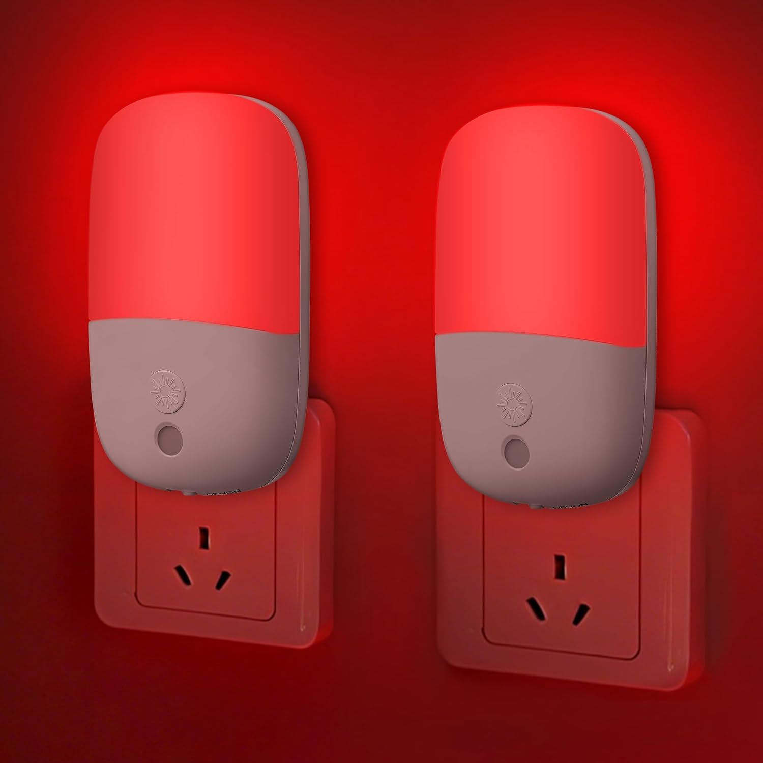 670nm Red Night Lights with Retractable Plug [2 Pack] - 0.5W Red Light Night Light with Dusk to Dawn Sensor - Auto On/Off LED Night Light Plug into Wall Pefect for Bedroom, Bathroom, Hallway