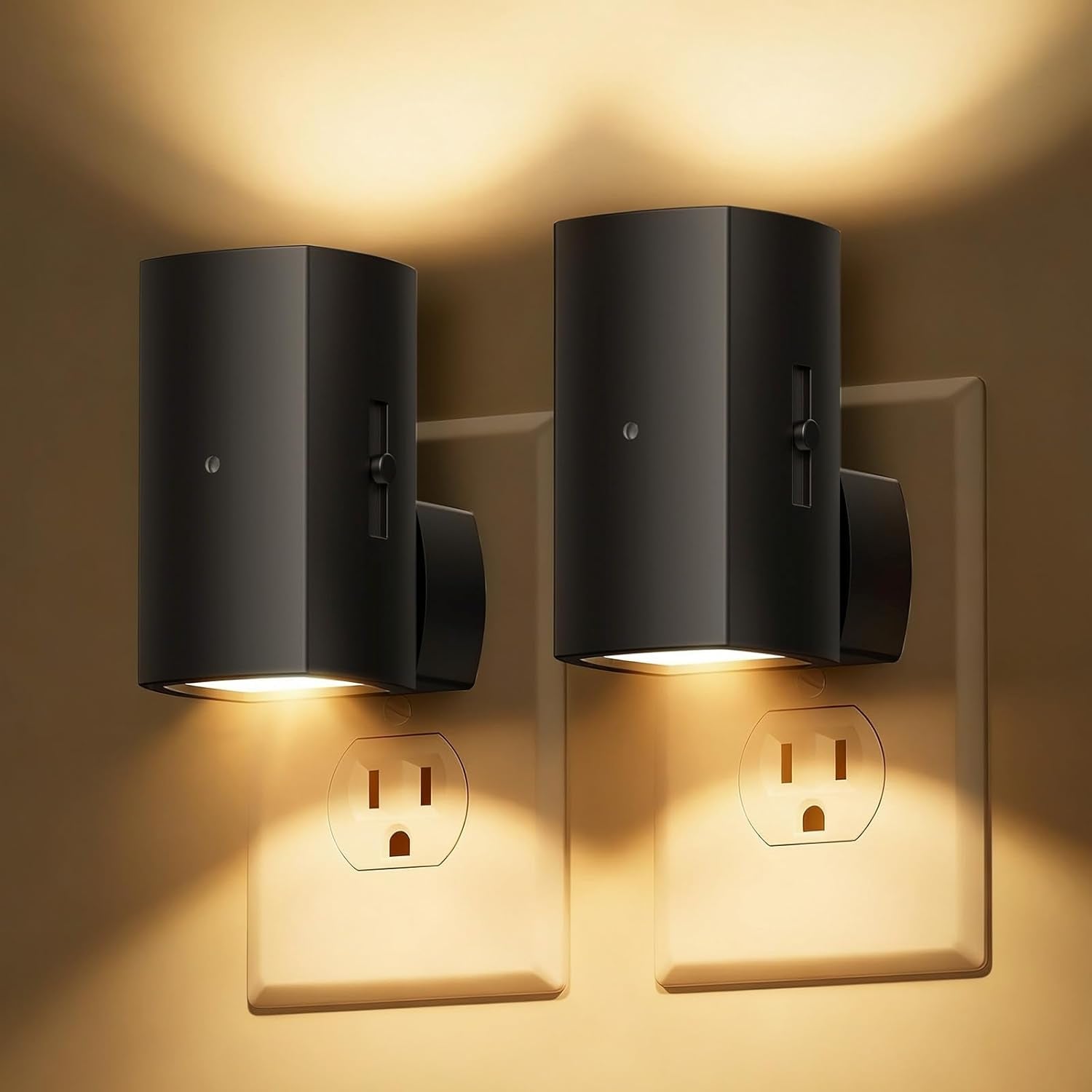 Brightown 2 Pack White Night Lights Plug into Wall, Modern Night Light with Rotating Plug, Dusk to Dawn Sensor, 0-100LM Stepless Dimming Aora Night Light for Hallway Bedroom Bathroom, Soft White